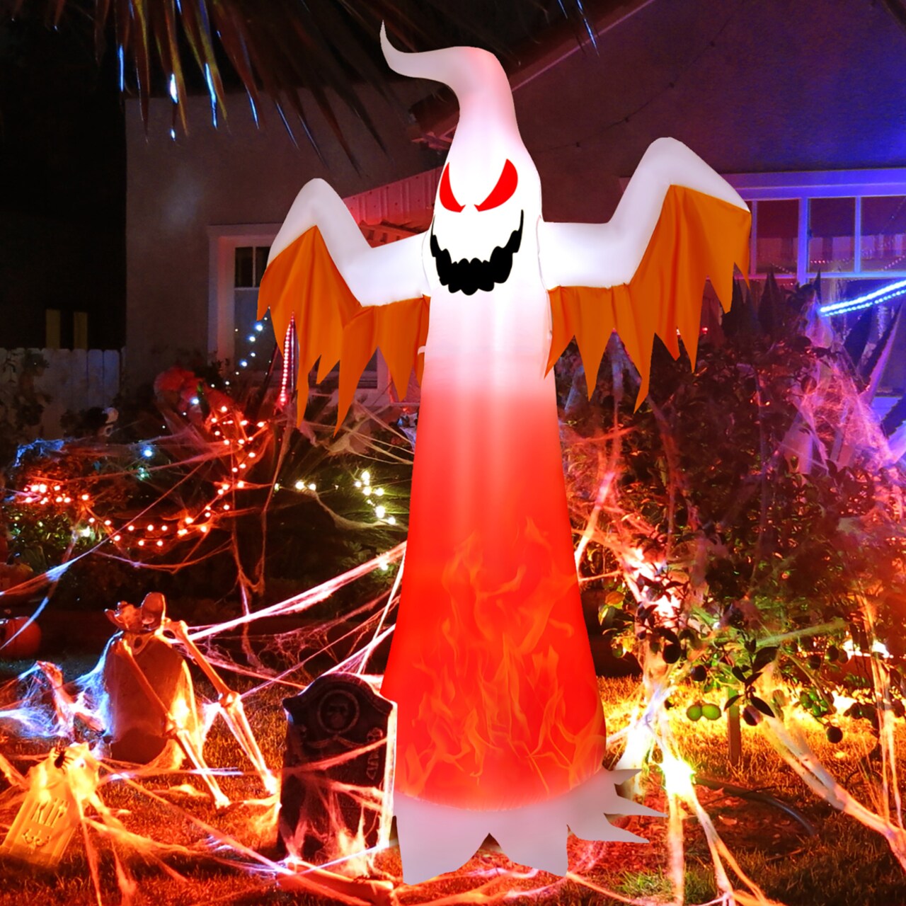 6Ft Inflatable Halloween Ghost Party Decoration W/ Flame Lights